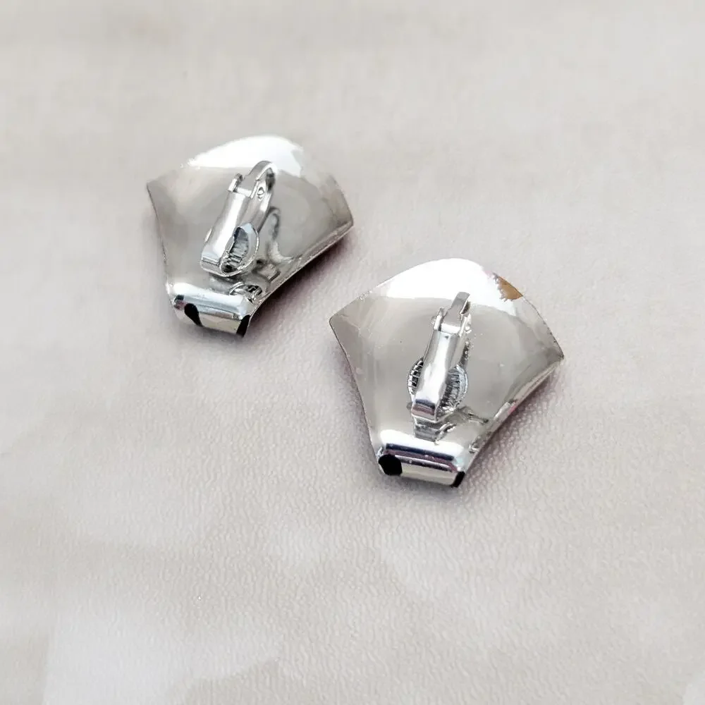 Vintage Clip On Earrings Very Unusual Red Enamel Curved Top - Some Marks
